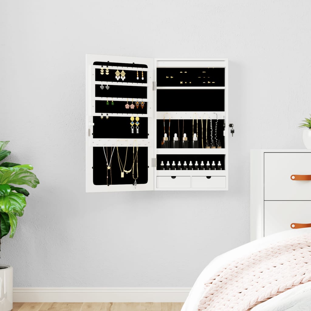 Armoire à bijoux miroir avec éclairage LED Montage mural Blanc