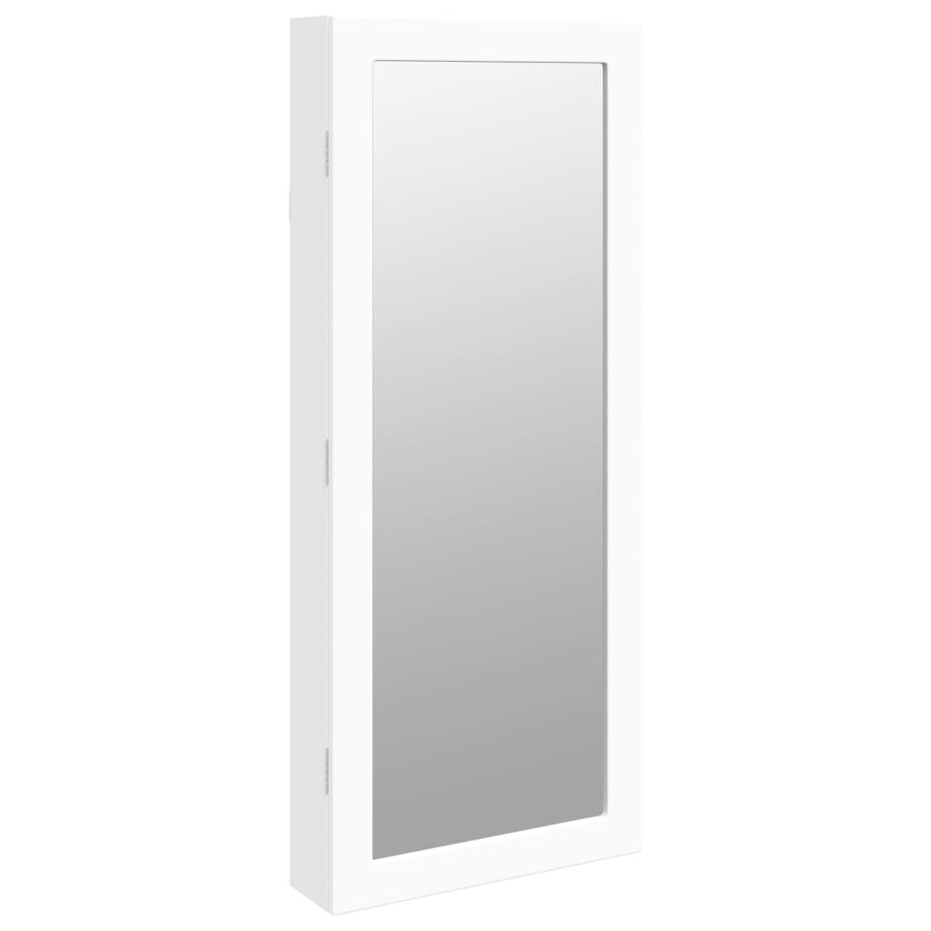 Mirror Jewelry Cabinet with LED Lighting Wall Mounted White