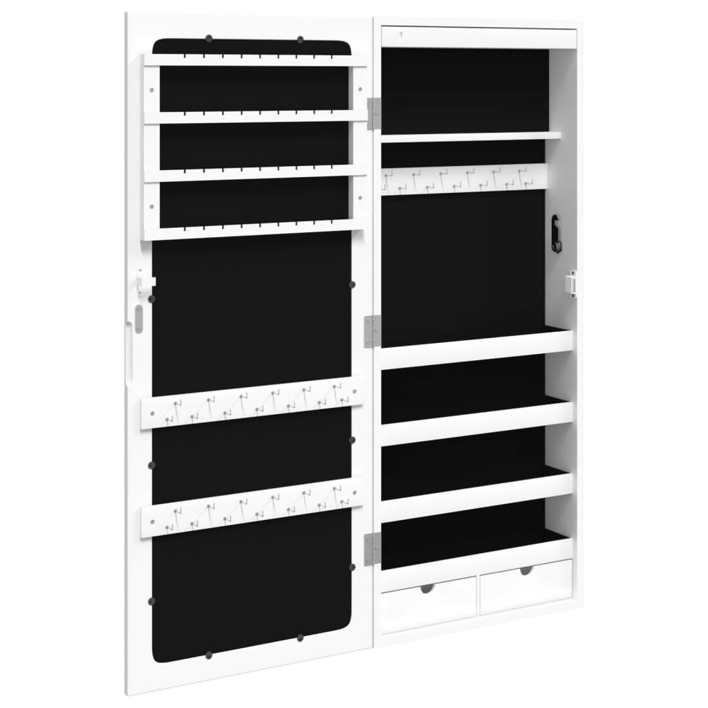Mirror Jewelry Cabinet with LED Lighting Wall Mounted White