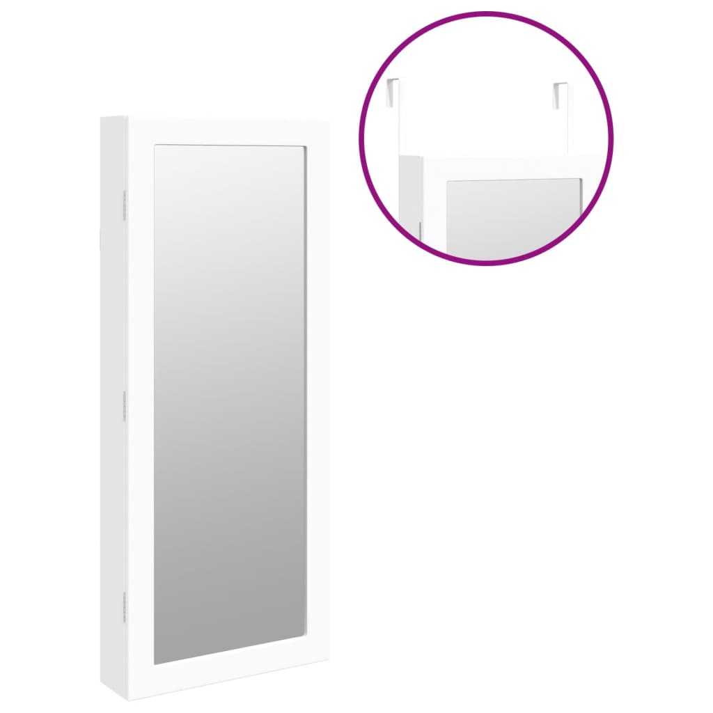 Mirror Jewelry Cabinet with LED Lighting Wall Mounted White