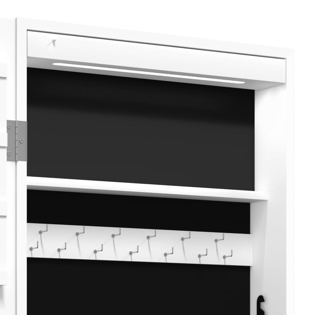 Mirror Jewelry Cabinet with LED Lighting Wall Mounted White