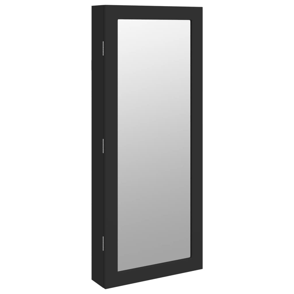 Mirror Jewelry Cabinet with LED Lighting Wall Mounted Black