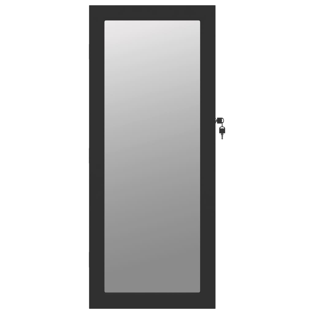 Mirror Jewelry Cabinet with LED Lighting Wall Mounted Black