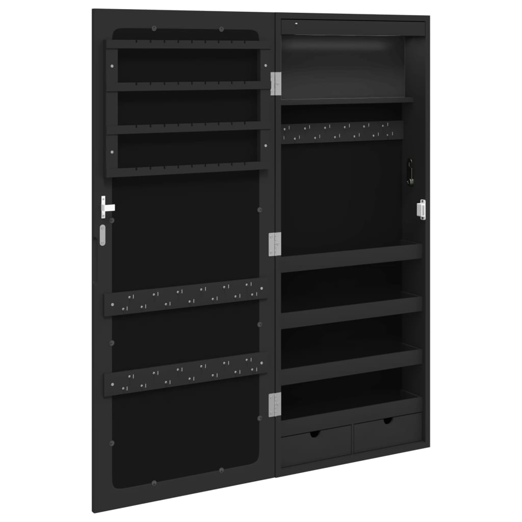 Mirror Jewelry Cabinet with LED Lighting Wall Mounted Black