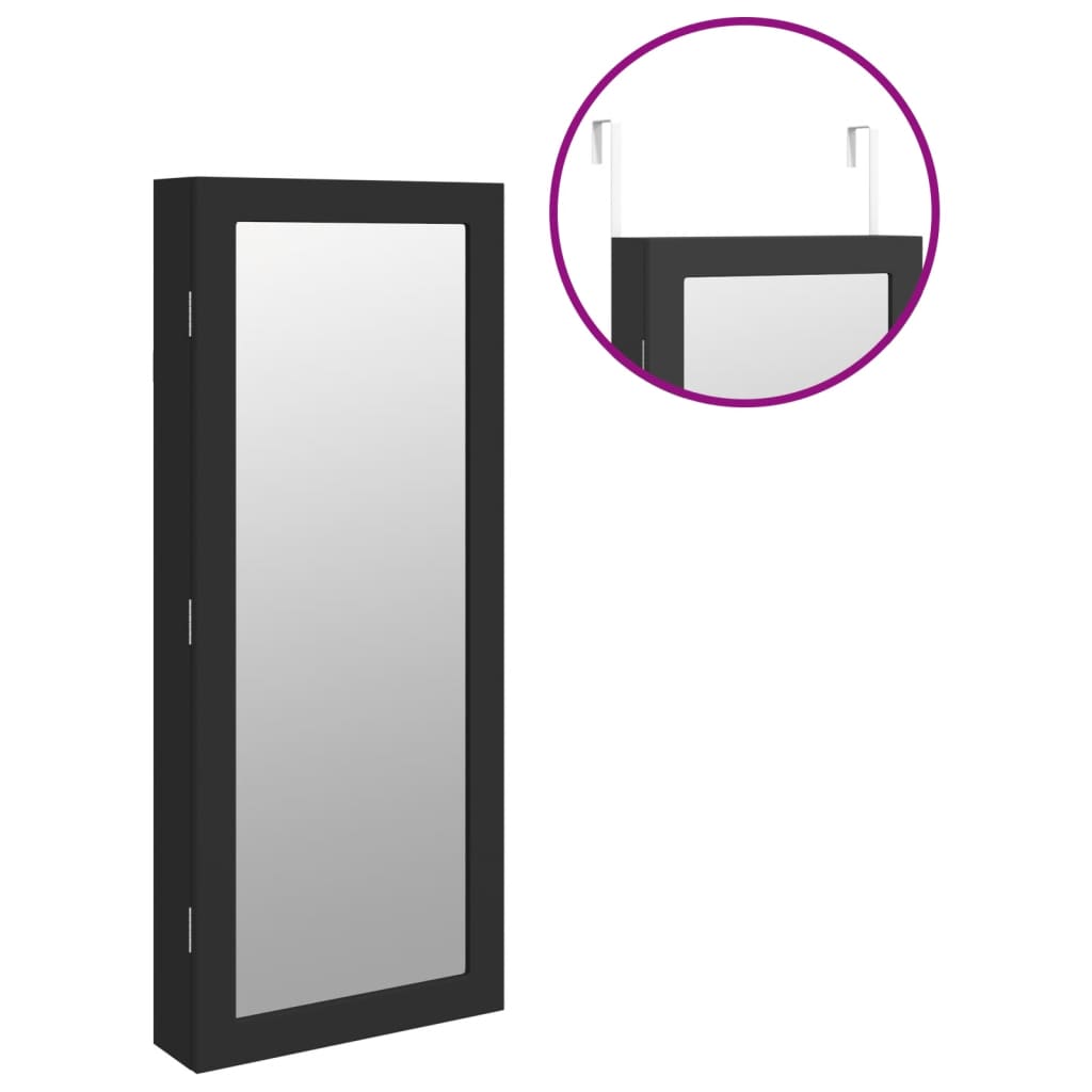 Mirror Jewelry Cabinet with LED Lighting Wall Mounted Black