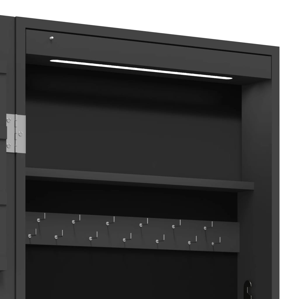 Mirror Jewelry Cabinet with LED Lighting Wall Mounted Black