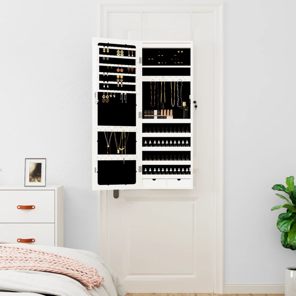 Armoire à bijoux miroir avec éclairage LED Montage mural Blanc