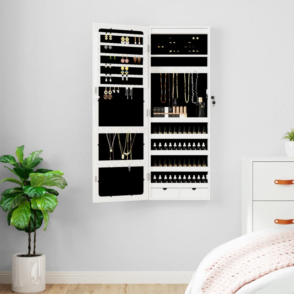 Armoire à bijoux miroir avec éclairage LED Montage mural Blanc