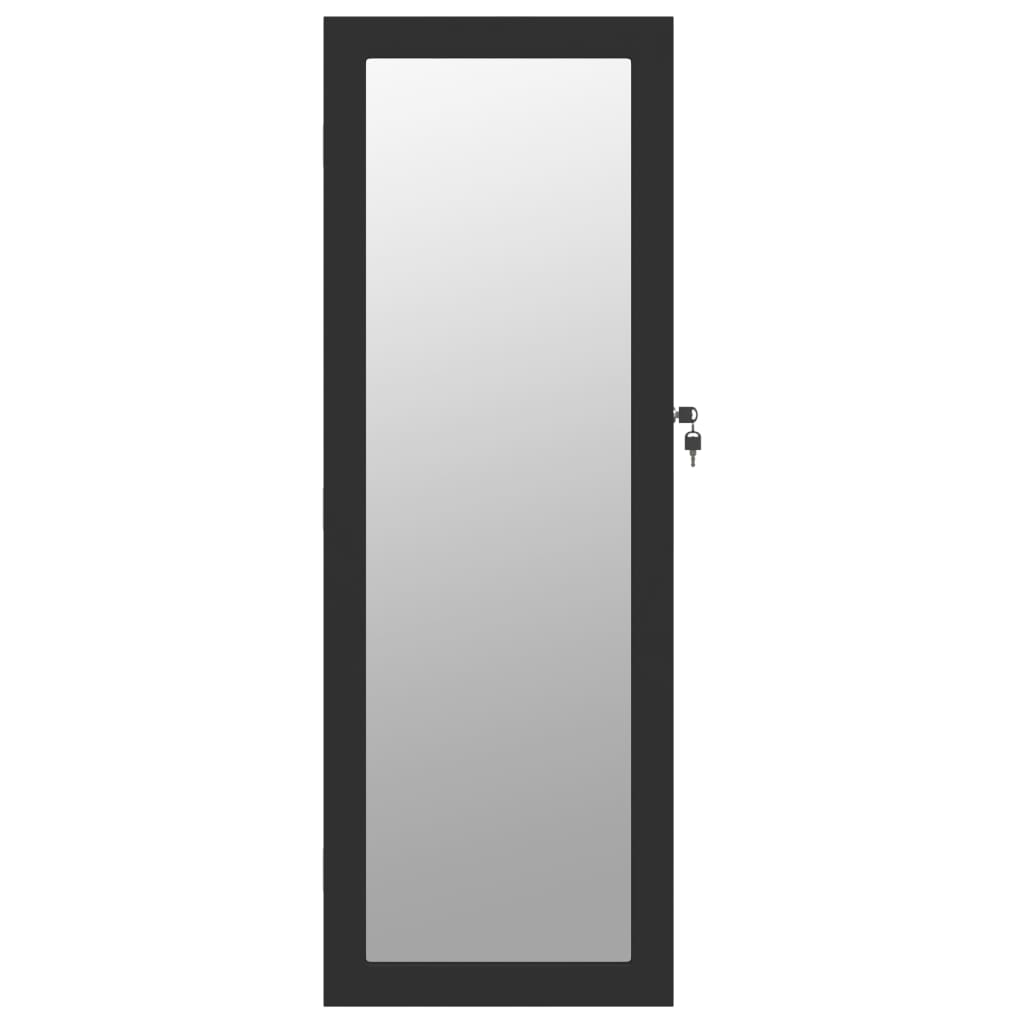 Mirrored Jewelry Cabinet with LED Lighting Wall Mount Black