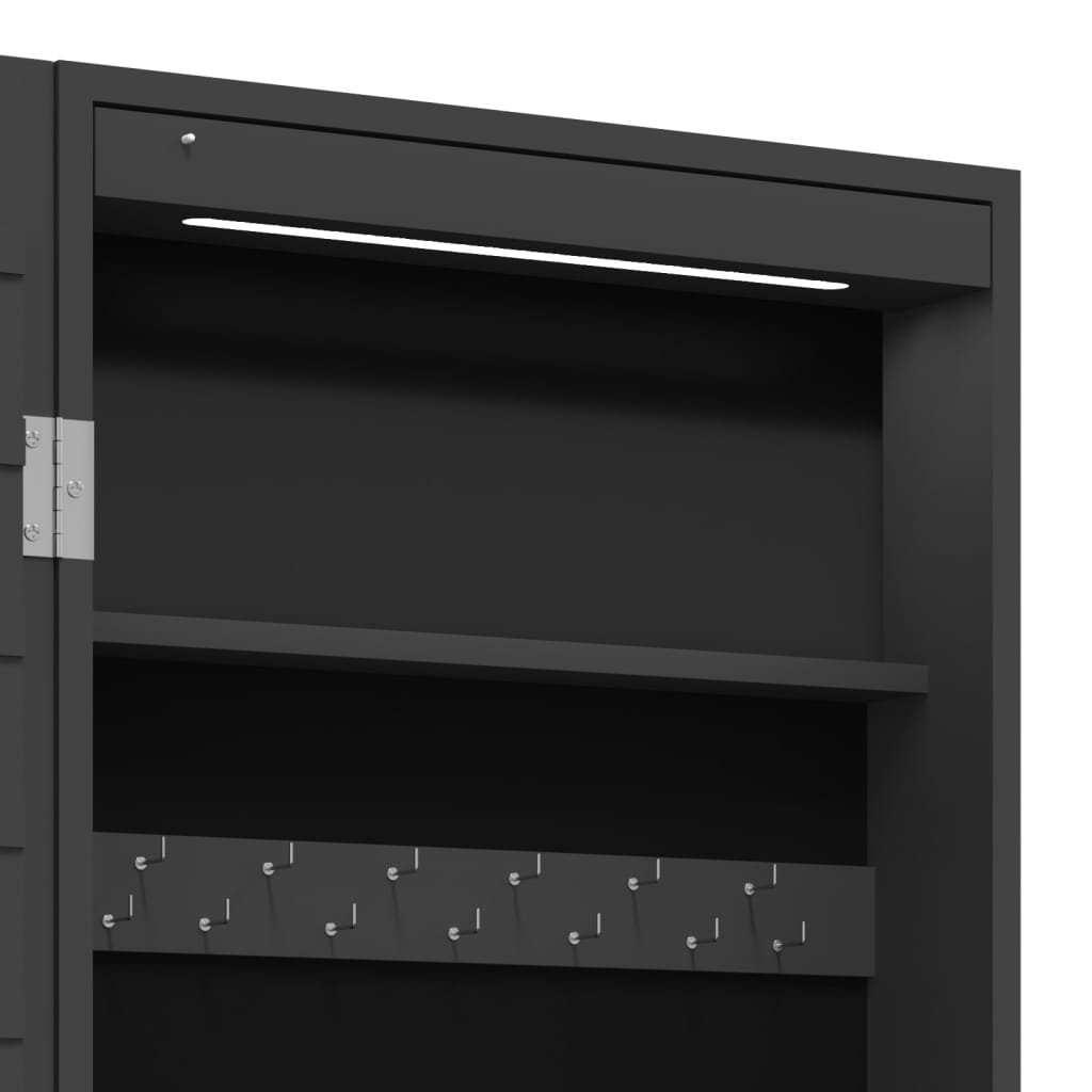 Mirrored Jewelry Cabinet with LED Lighting Wall Mount Black