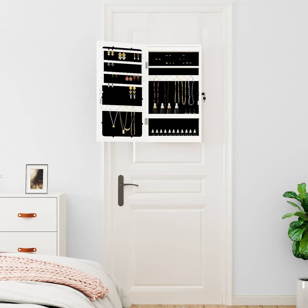 Armoire à bijoux miroir avec éclairage LED Montage mural Blanc