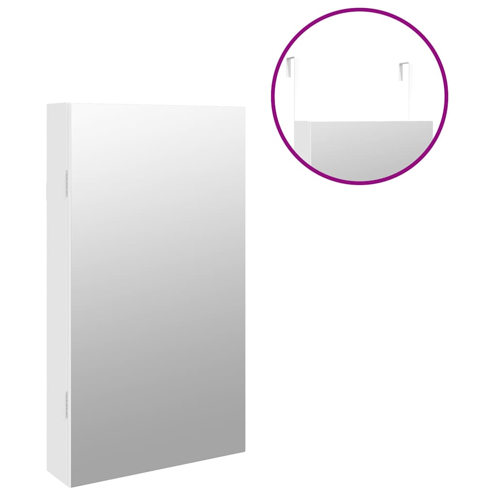 Armoire à bijoux miroir avec éclairage LED Montage mural Blanc