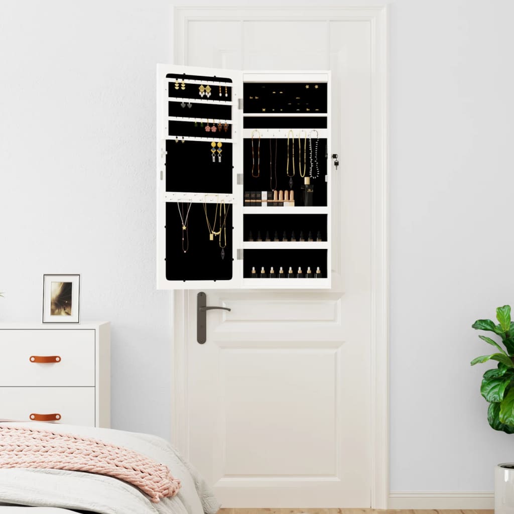 Armoire à bijoux miroir avec éclairage LED Montage mural Blanc