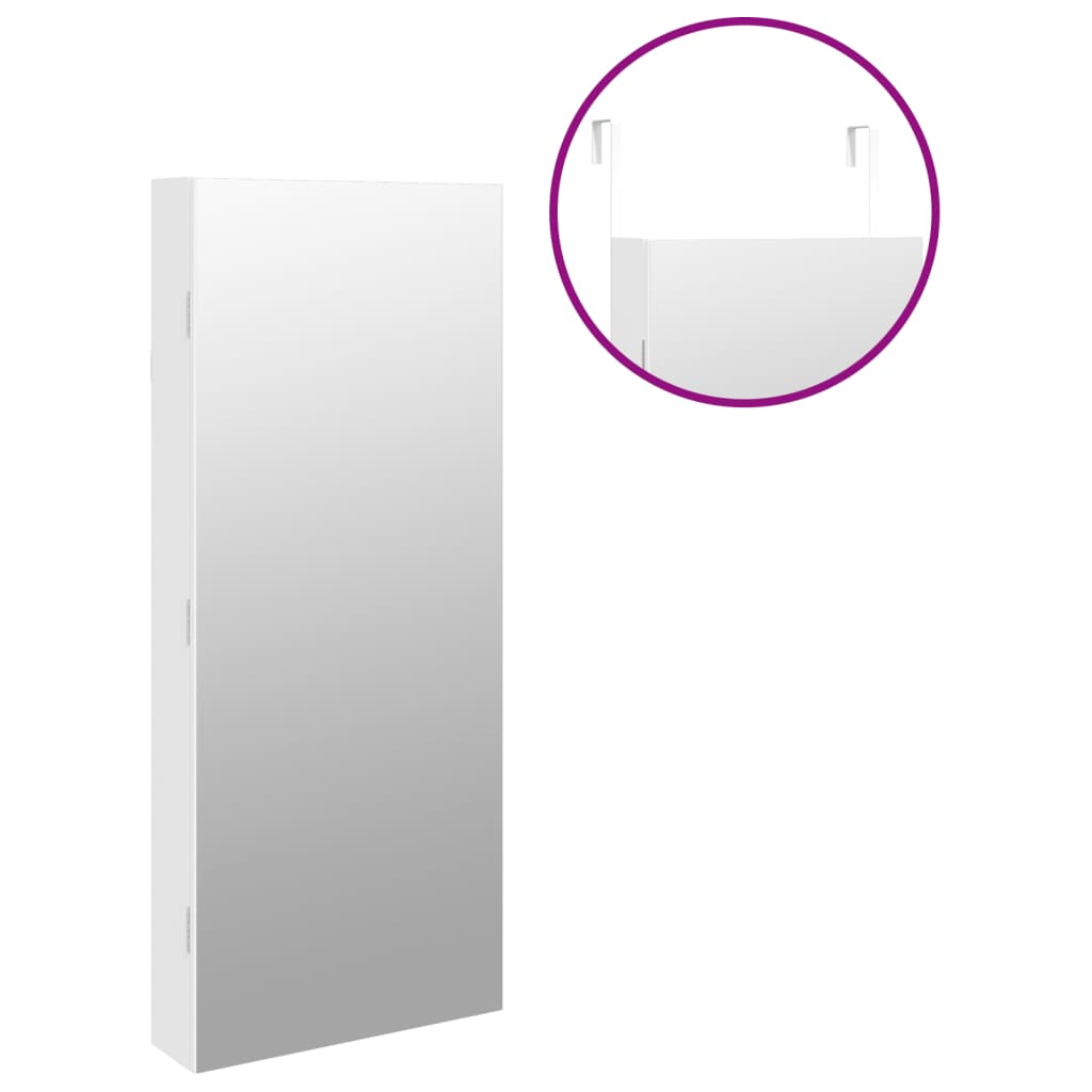 Armoire à bijoux miroir avec éclairage LED Montage mural Blanc