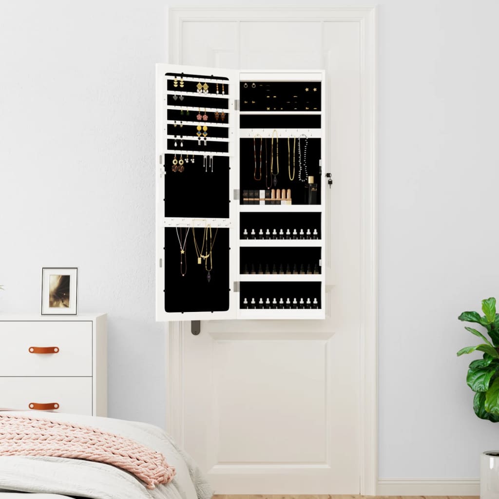 Armoire à bijoux miroir avec éclairage LED Montage mural Blanc