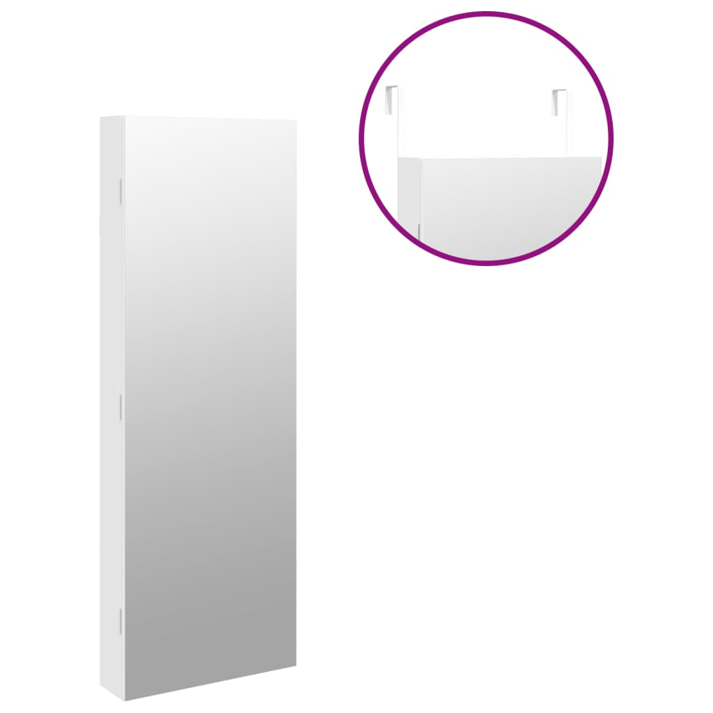 Armoire à bijoux miroir avec éclairage LED Montage mural Blanc