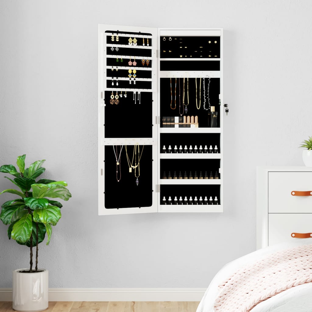 Armoire à bijoux miroir avec éclairage LED Montage mural Blanc