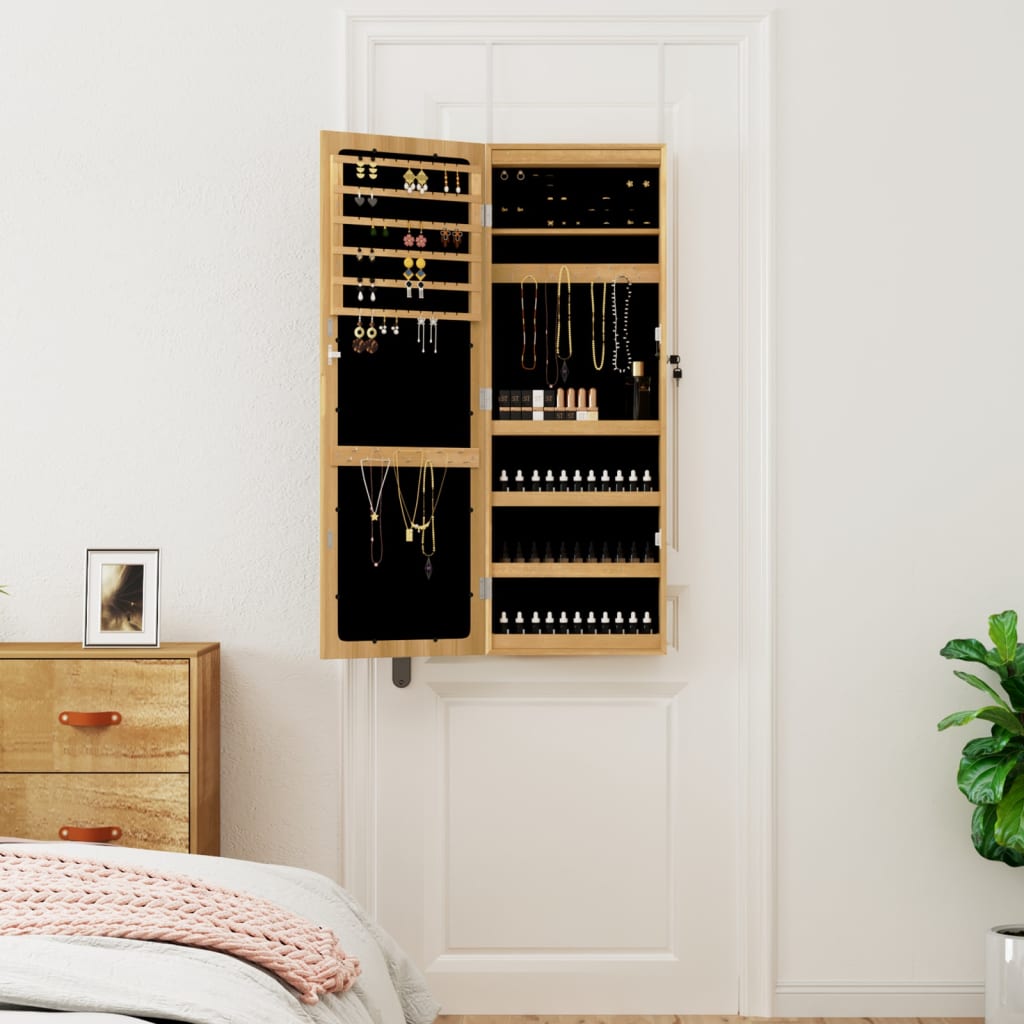 Mirror Jewelry Cabinet with LED Lighting Wall-mounted