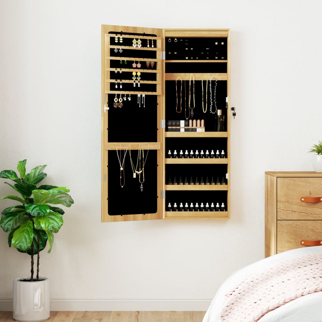 Mirror Jewelry Cabinet with LED Lighting Wall-mounted