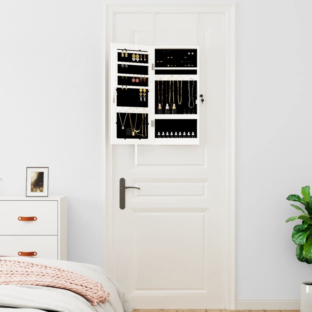 Armoire à bijoux miroir avec éclairage LED Montage mural Blanc