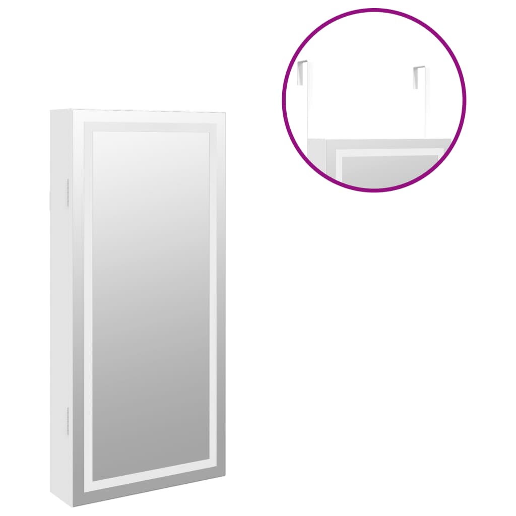 Armoire à bijoux miroir avec éclairage LED Montage mural Blanc