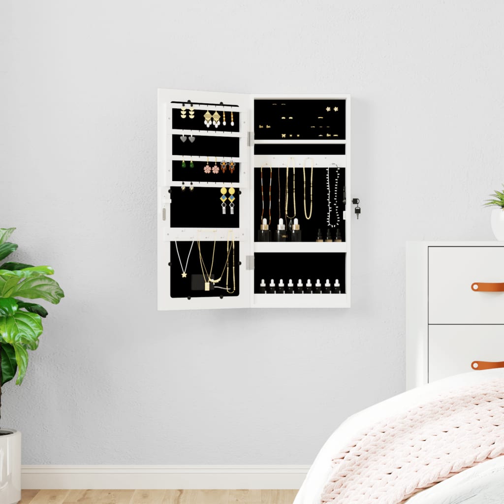 Armoire à bijoux miroir avec éclairage LED Montage mural Blanc