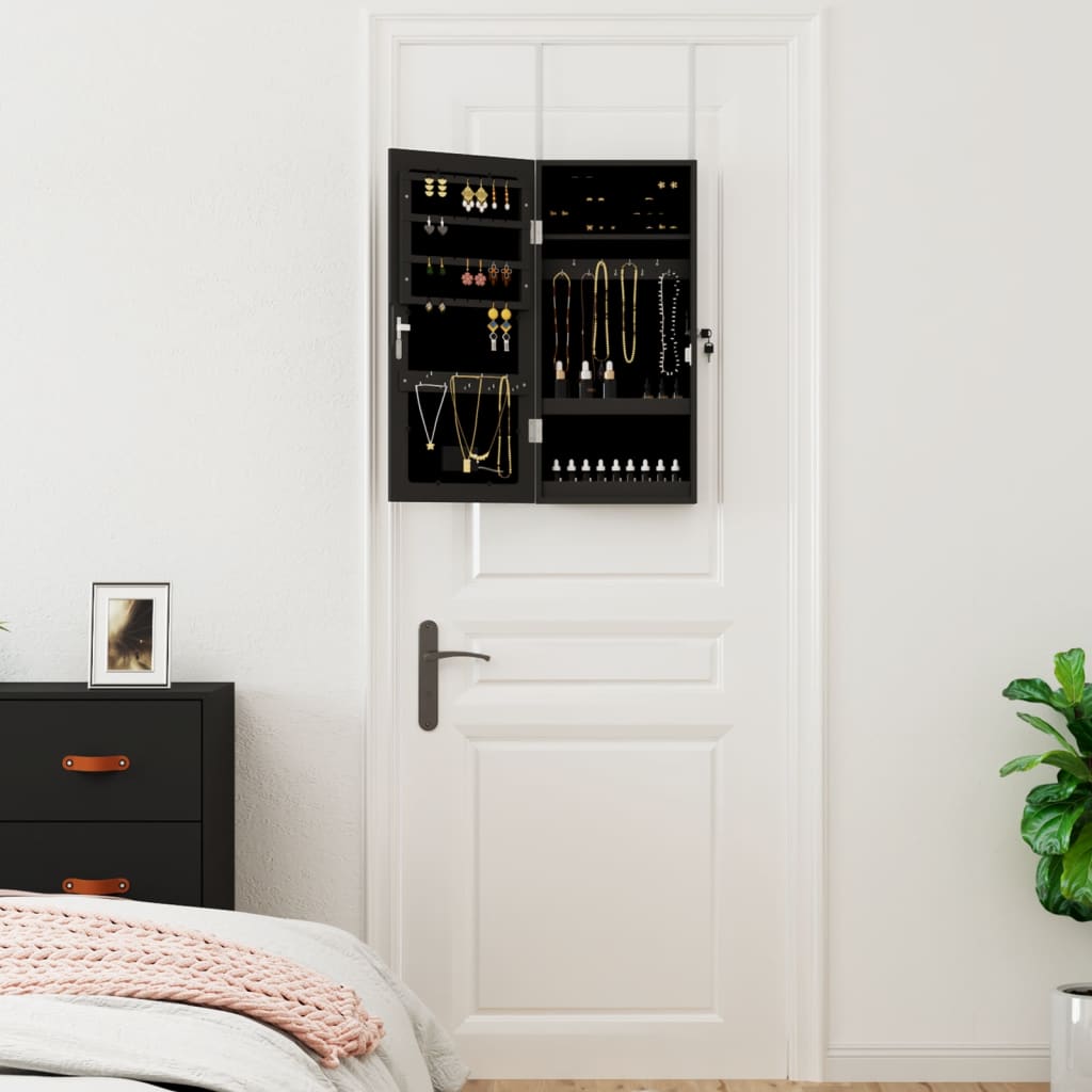 Armoire à bijoux miroir avec éclairage LED Montage mural Noir