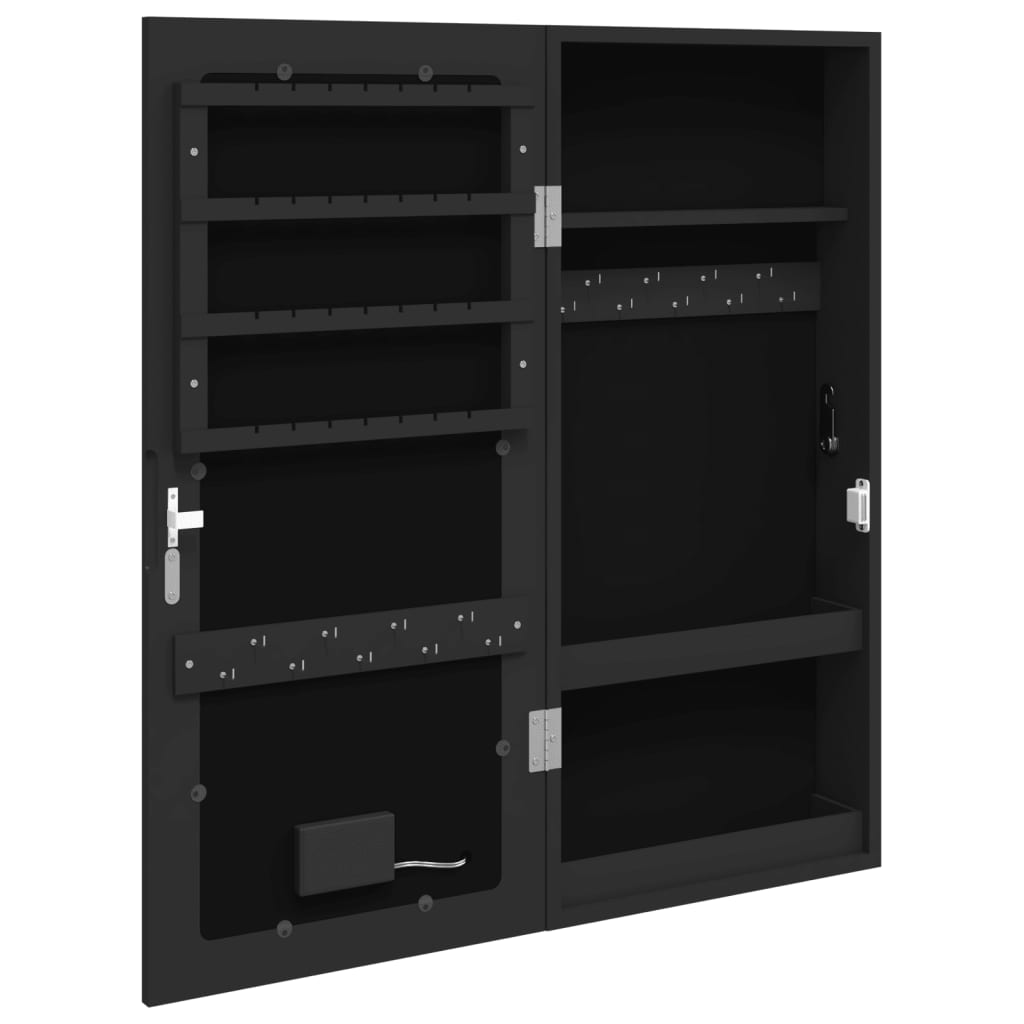 Armoire à bijoux miroir avec éclairage LED Montage mural Noir