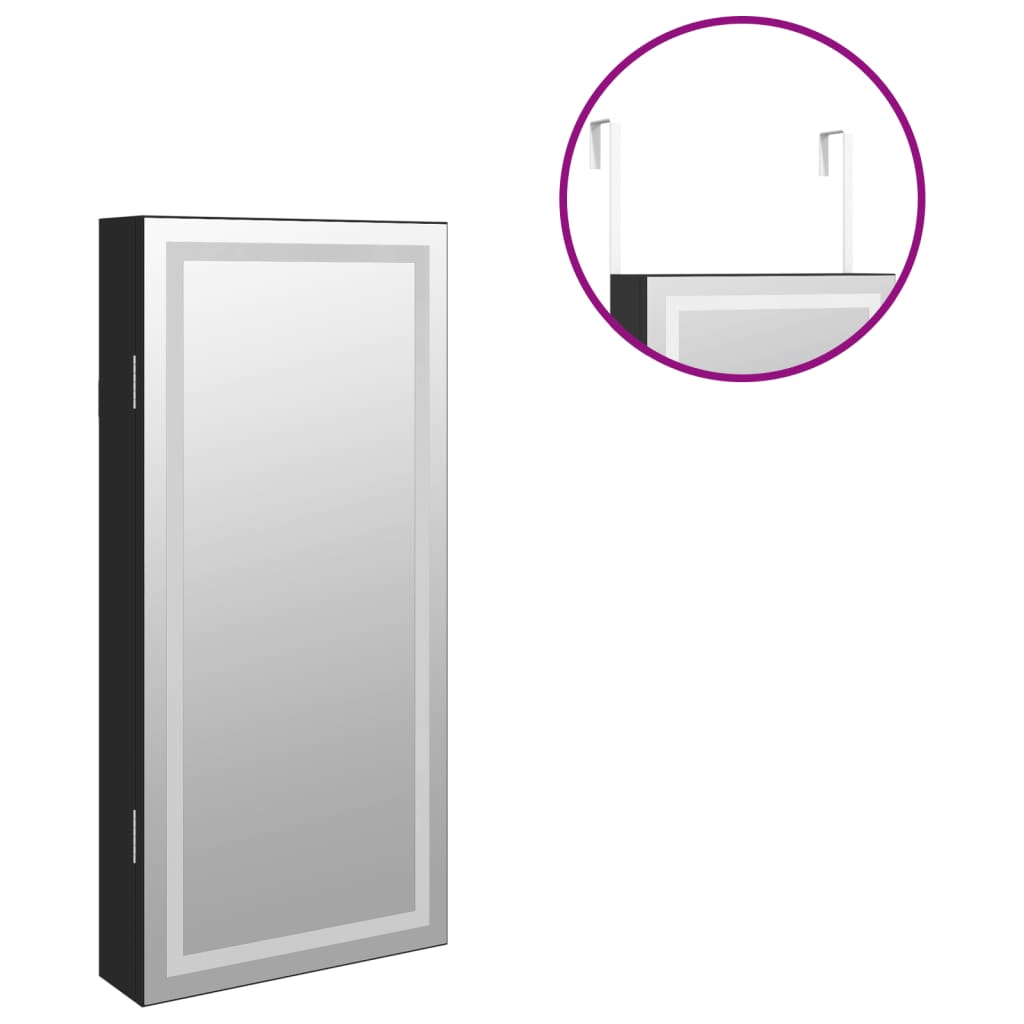 Armoire à bijoux miroir avec éclairage LED Montage mural Noir
