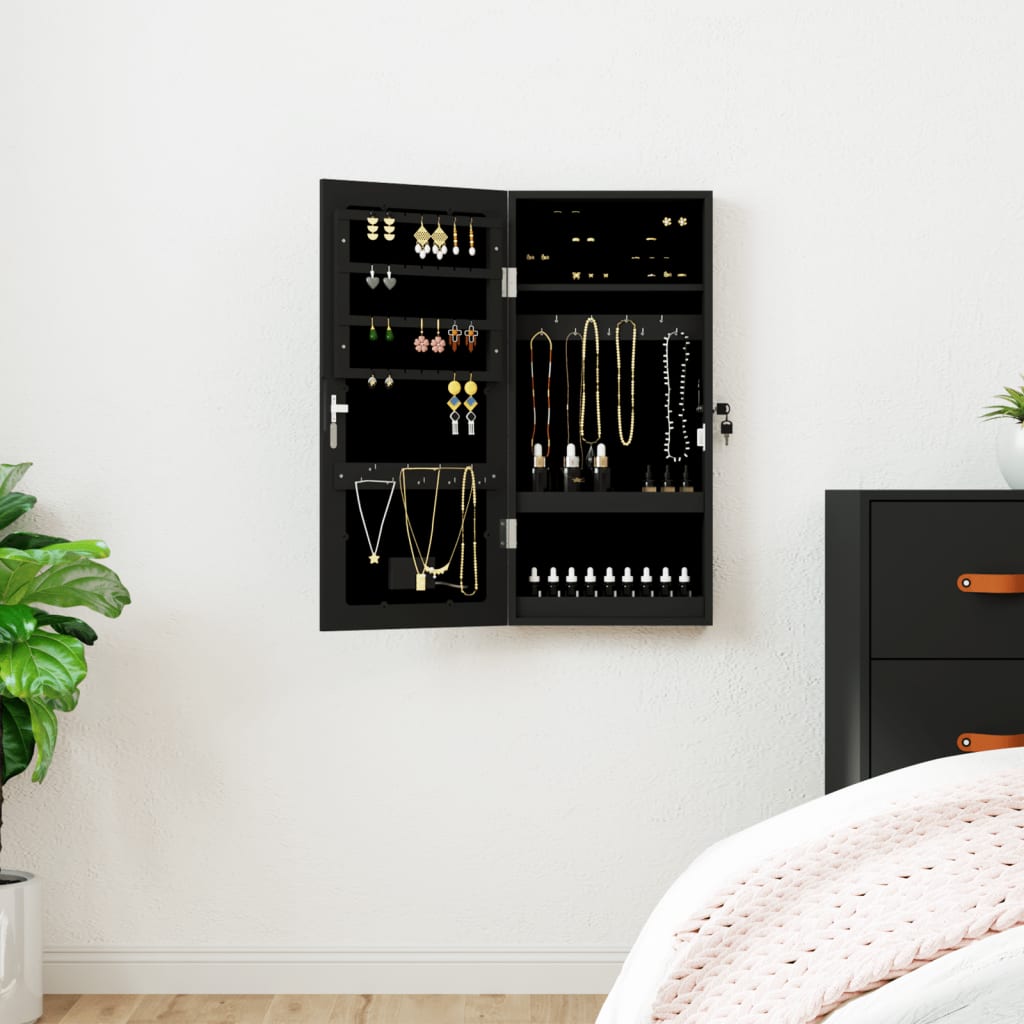 Armoire à bijoux miroir avec éclairage LED Montage mural Noir