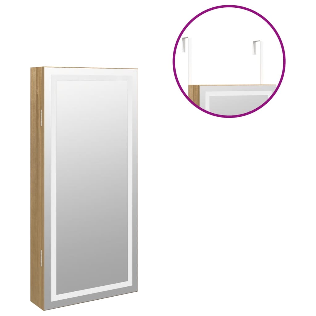 Mirror Jewelry Cabinet with LED Lighting Wall-mounted