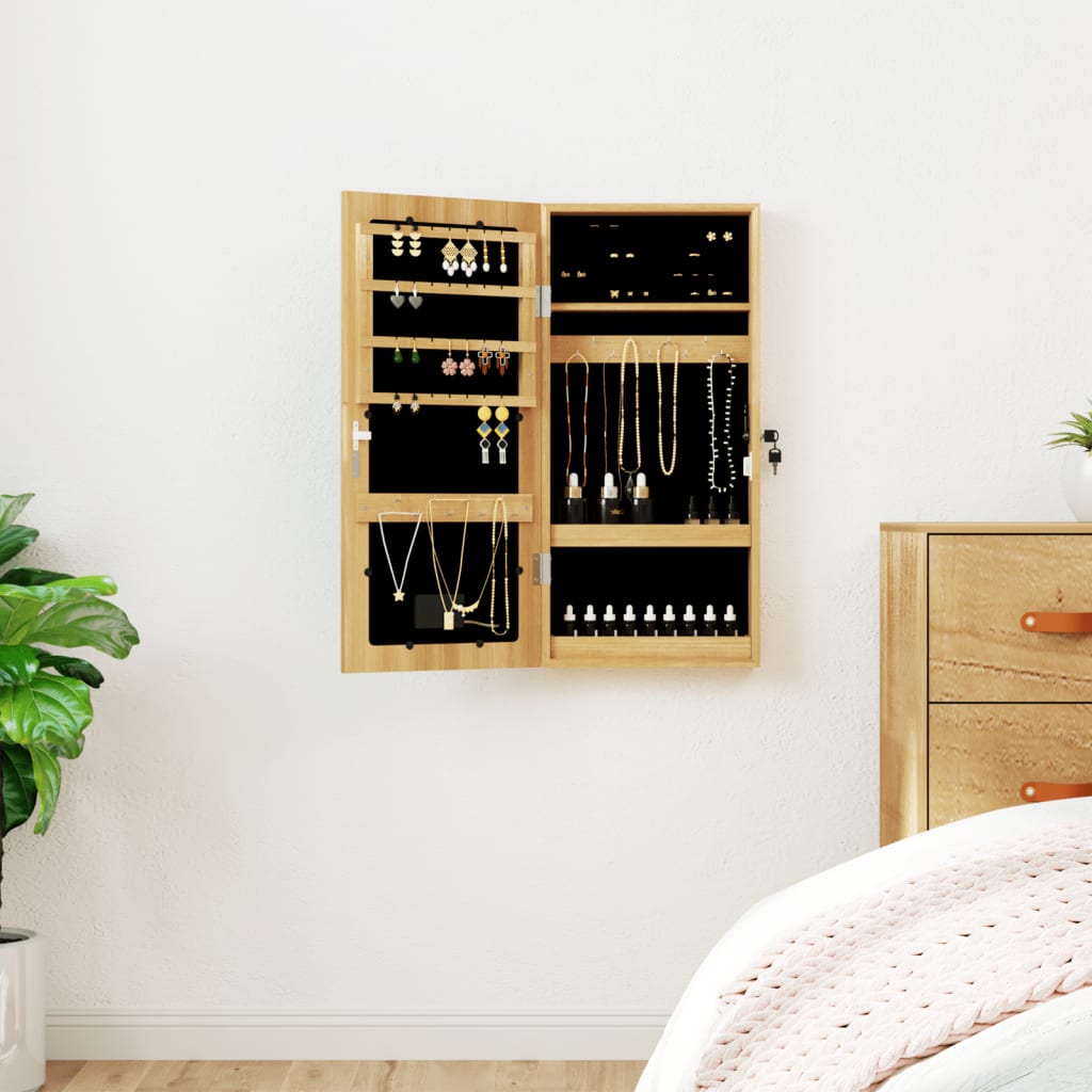 Mirror Jewelry Cabinet with LED Lighting Wall-mounted