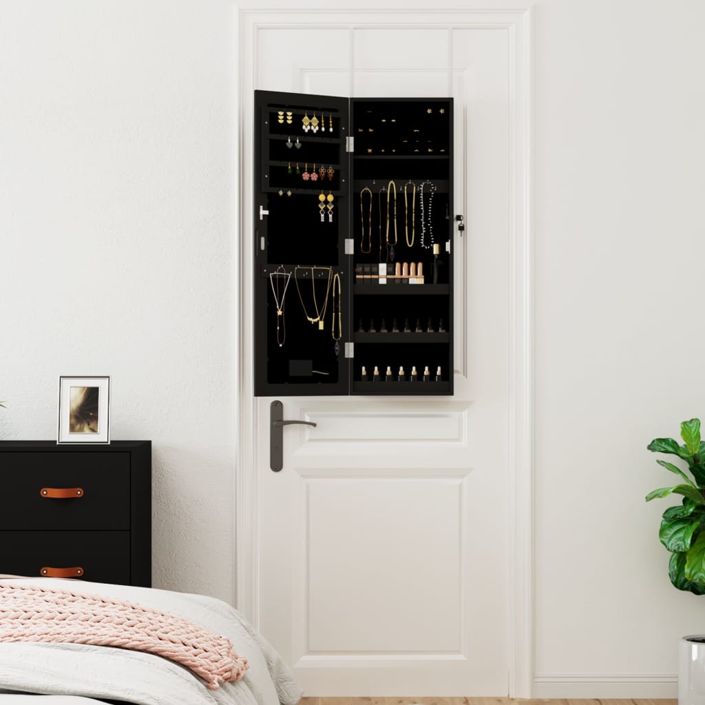 Armoire à bijoux miroir avec éclairage LED Montage mural Noir