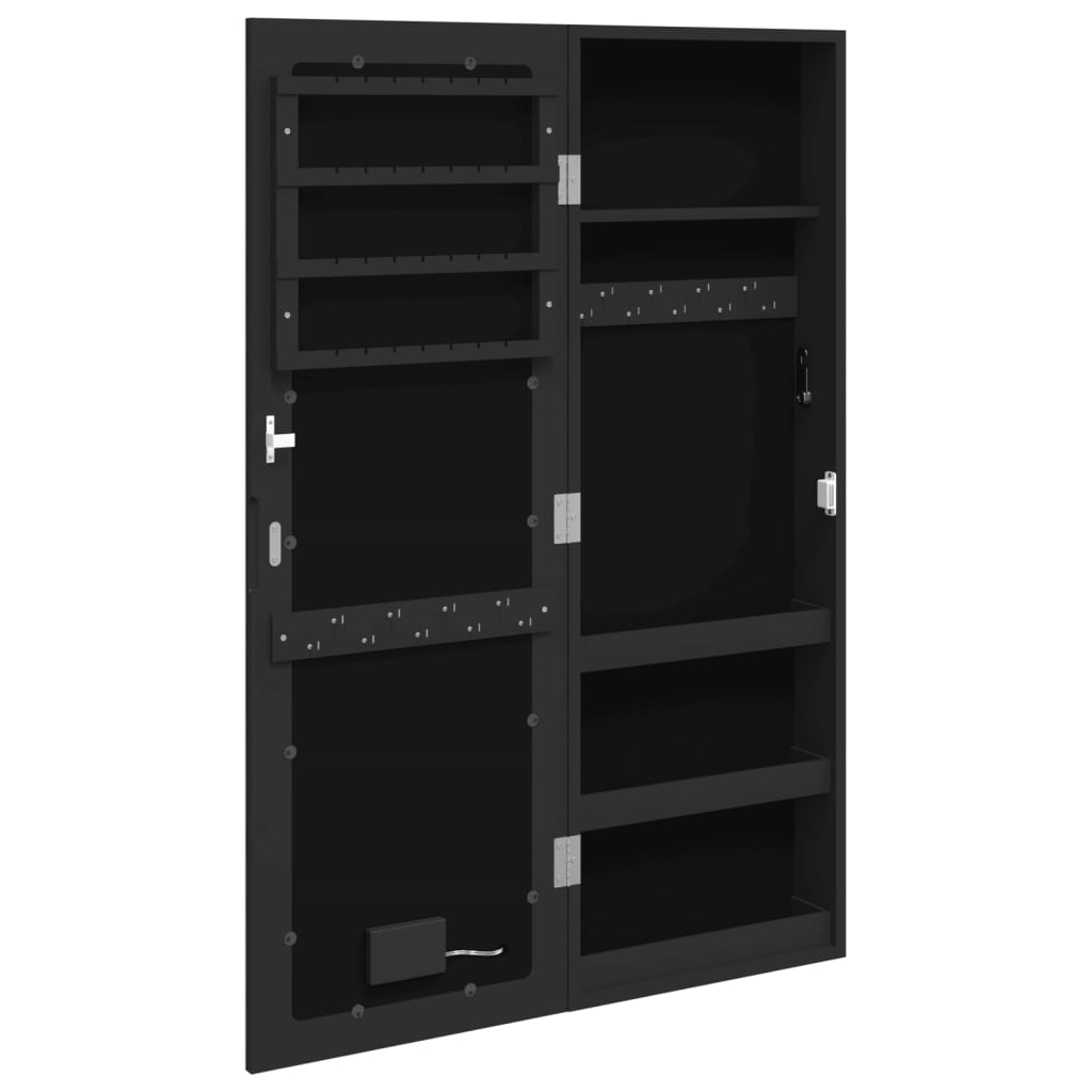 Armoire à bijoux miroir avec éclairage LED Montage mural Noir