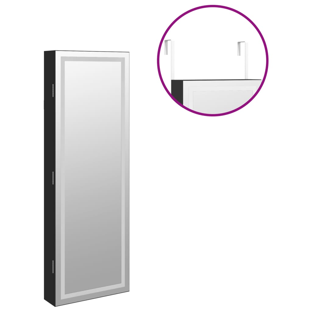 Armoire à bijoux miroir avec éclairage LED Montage mural Noir