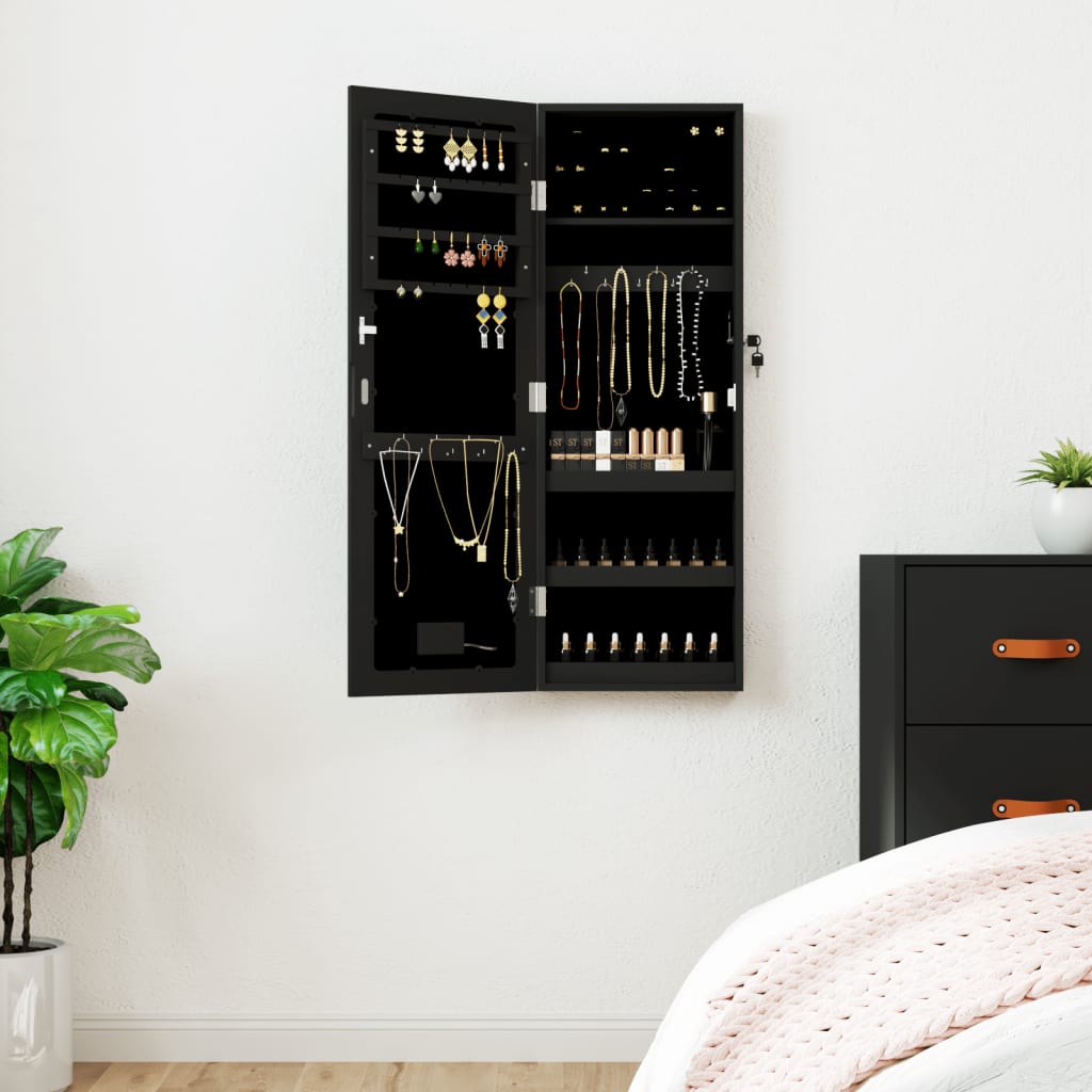 Armoire à bijoux miroir avec éclairage LED Montage mural Noir