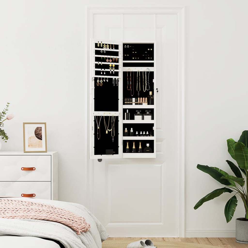 Armoire à bijoux miroir avec éclairage LED Montage mural Blanc