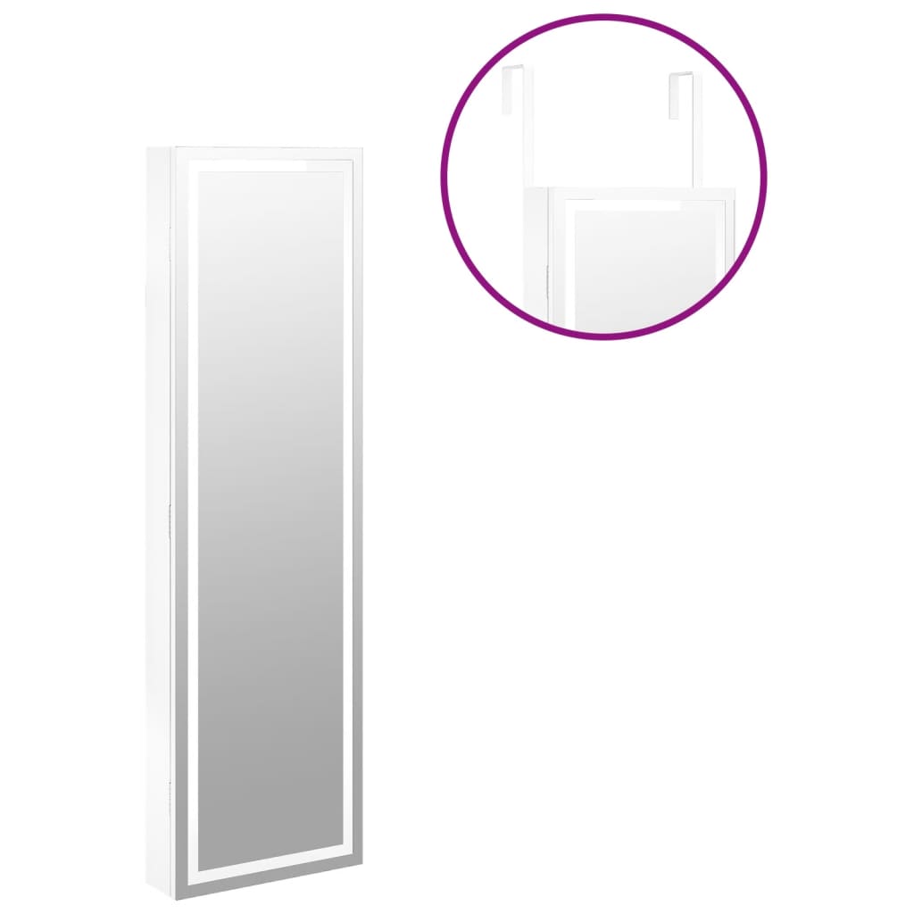 Armoire à bijoux miroir avec éclairage LED Montage mural Blanc