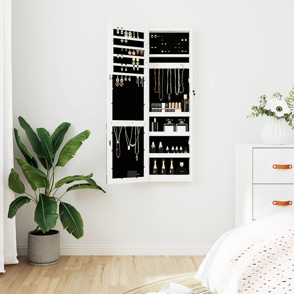Armoire à bijoux miroir avec éclairage LED Montage mural Blanc