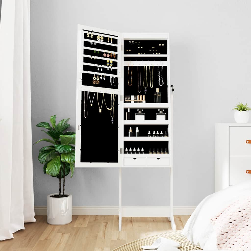 Jewelry Cabinet with Mirror & LED Lighting Freestanding White