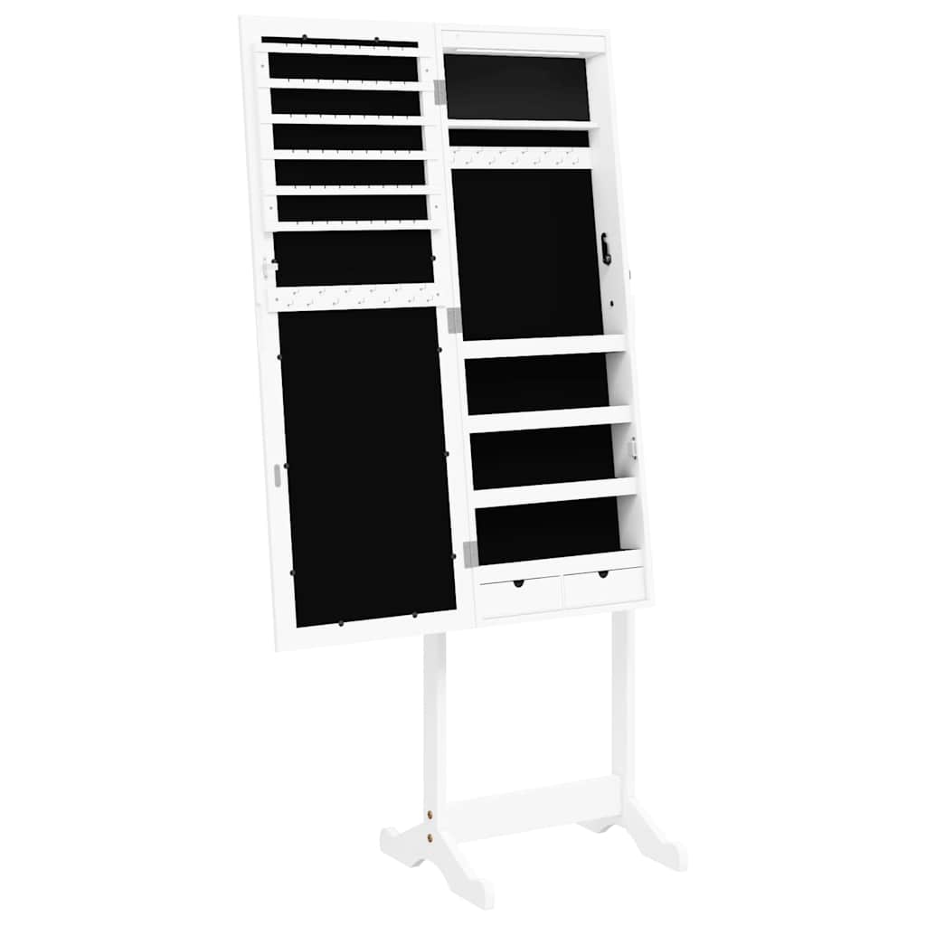 Jewelry Cabinet with Mirror & LED Lighting Freestanding White