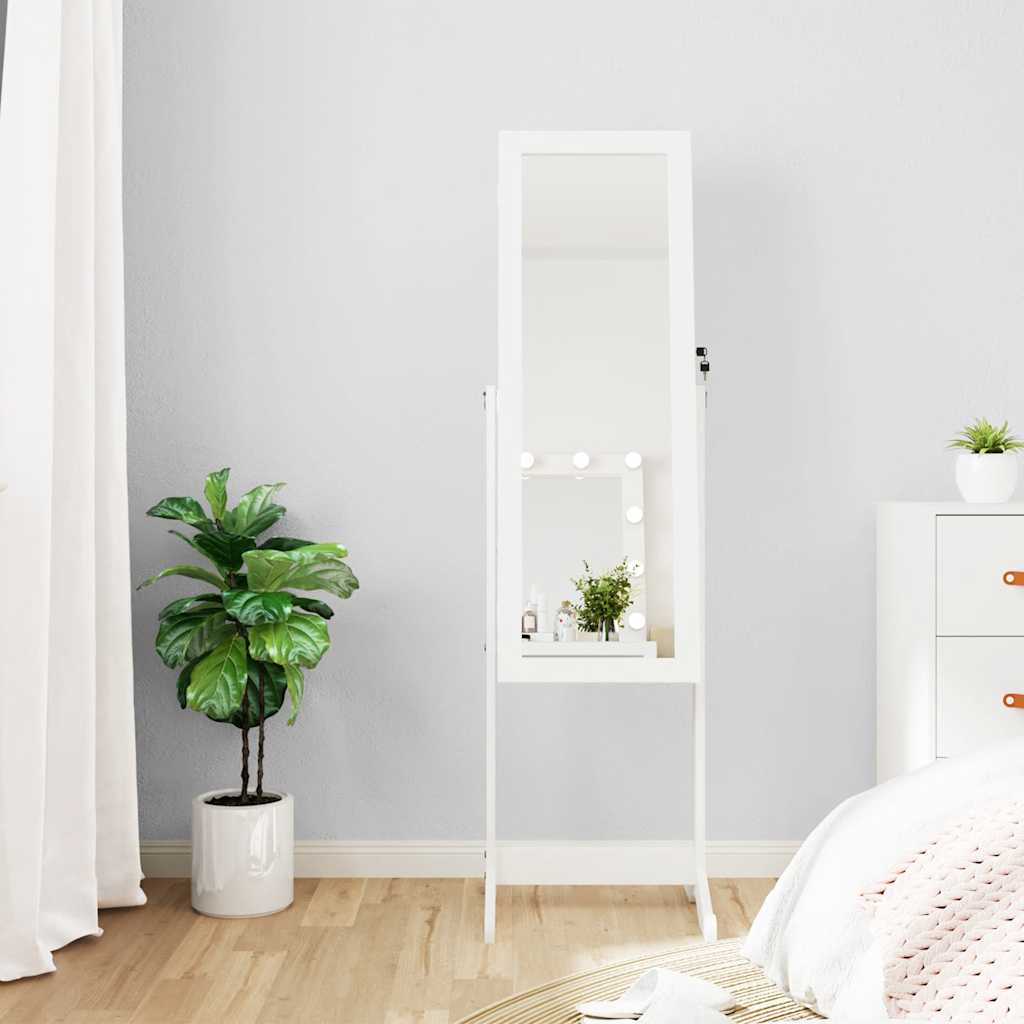 Jewelry Cabinet with Mirror & LED Lighting Freestanding White