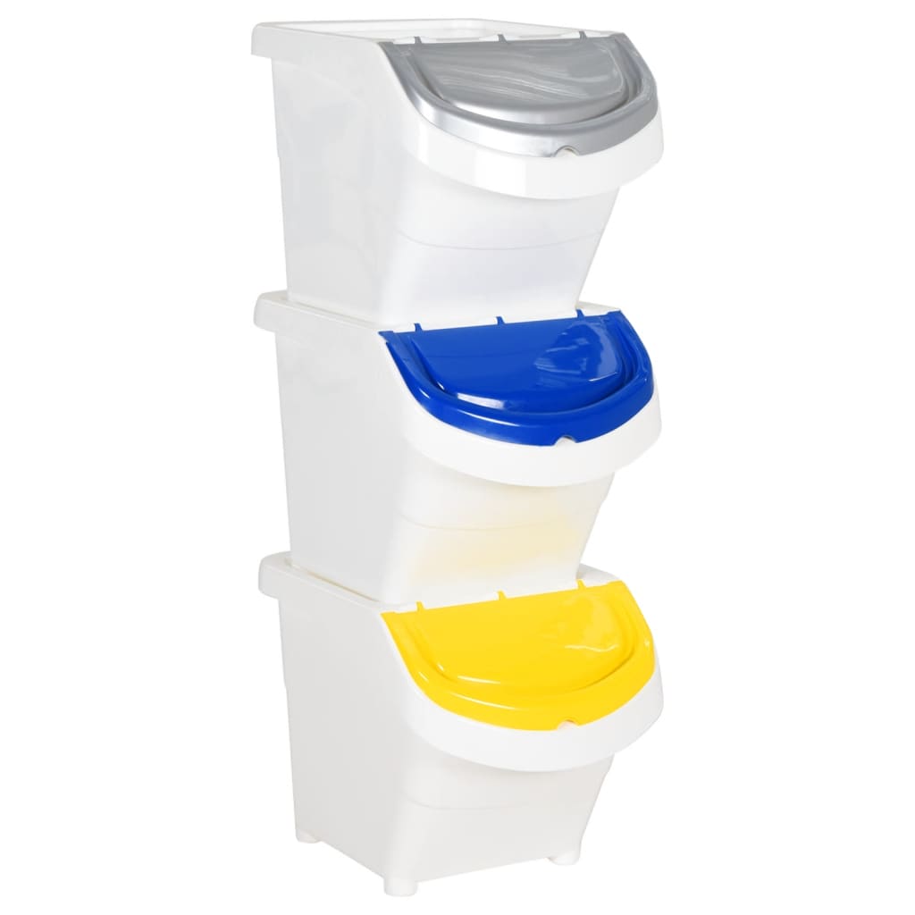 Poubelles avec couvercles 3 pièces Empilables Blanc PP 78 L