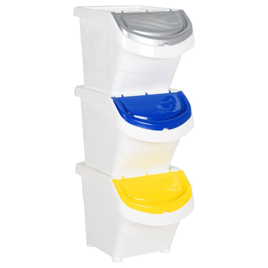 Waste Bins with Lids 3 pcs. Stackable White PP 78 L