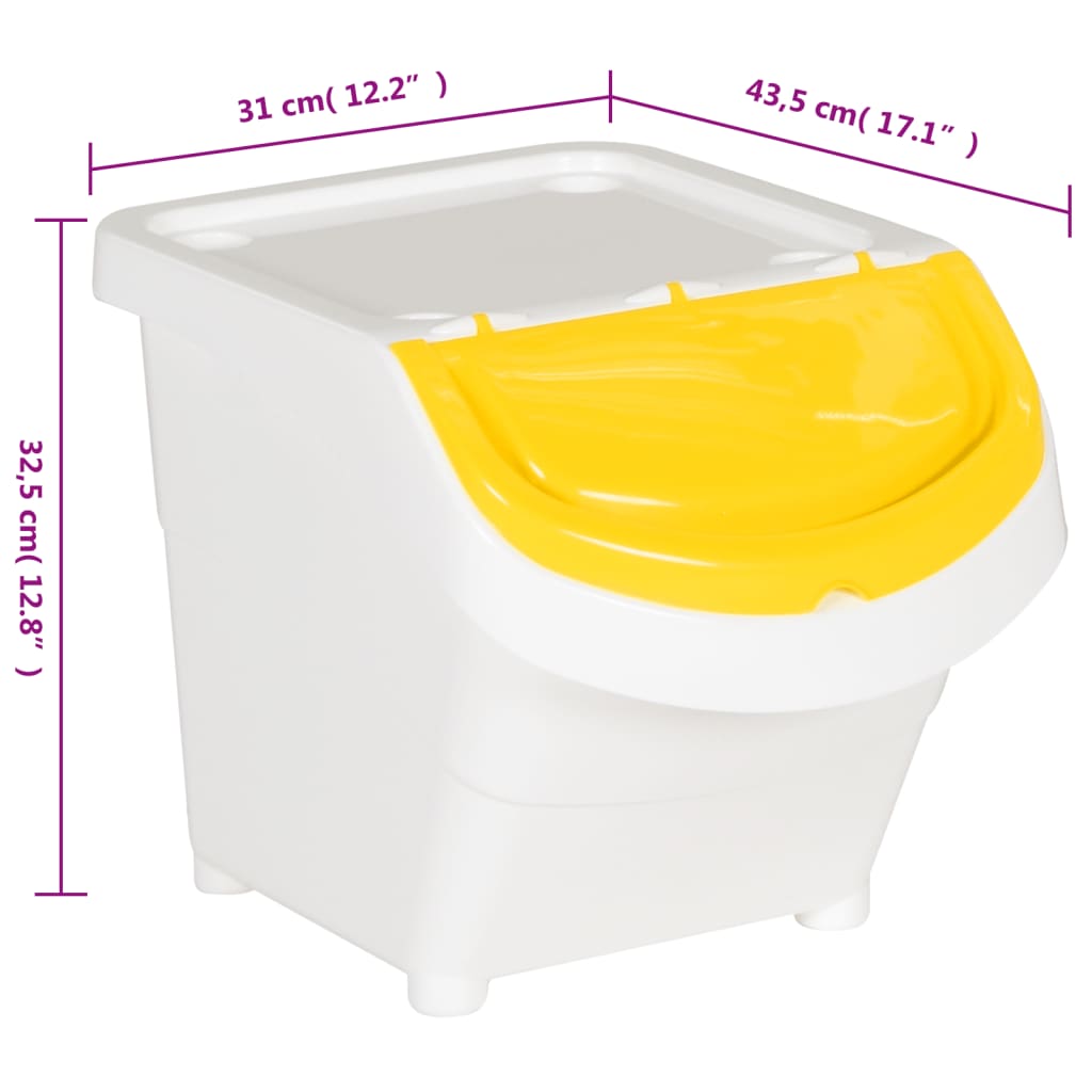Poubelles avec couvercles 3 pièces Empilables Blanc PP 78 L