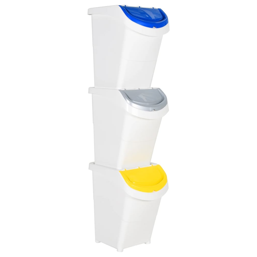 Waste bins with lids 3 pcs. Stackable White PP 120 L