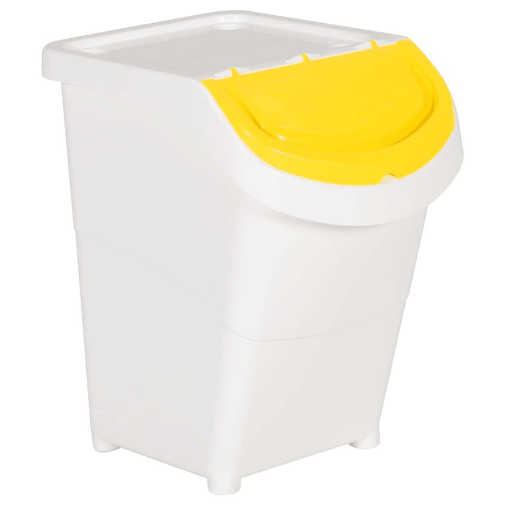 Waste bins with lids 3 pcs. Stackable White PP 120 L
