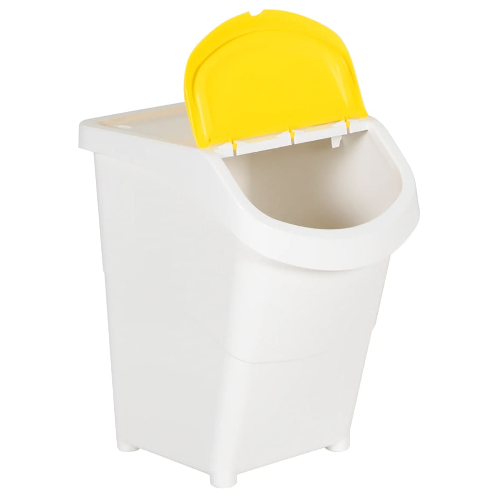 Waste bins with lids 3 pcs. Stackable White PP 120 L