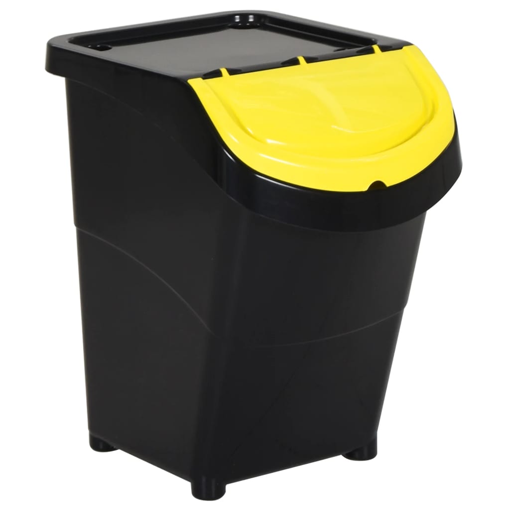 Waste Bins with Lids 3 pcs. Stackable Black PP 120 L