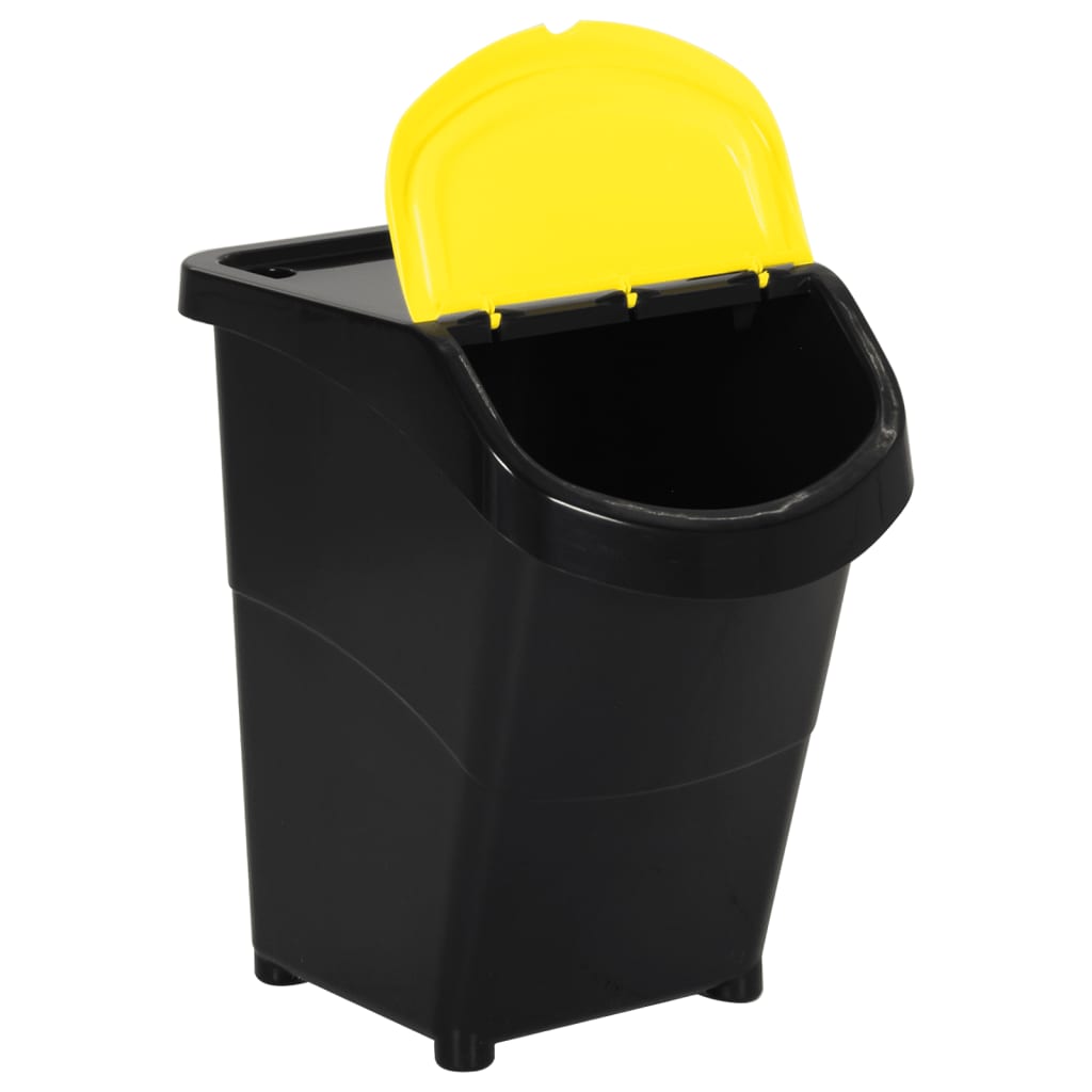 Waste Bins with Lids 3 pcs. Stackable Black PP 120 L